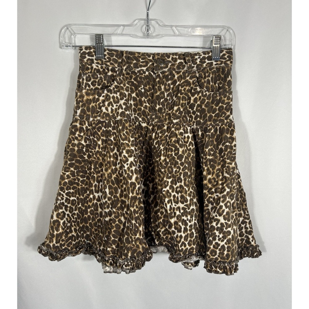 Children's Place Animal Print Corduroy Skirt Girls Size 8 Brown Leopard Ruffle